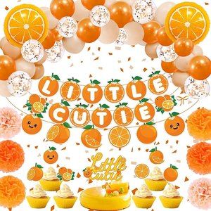 Little Cutie Baby Shower Decorations Citrus Garland Orange Cake Topper Balloons